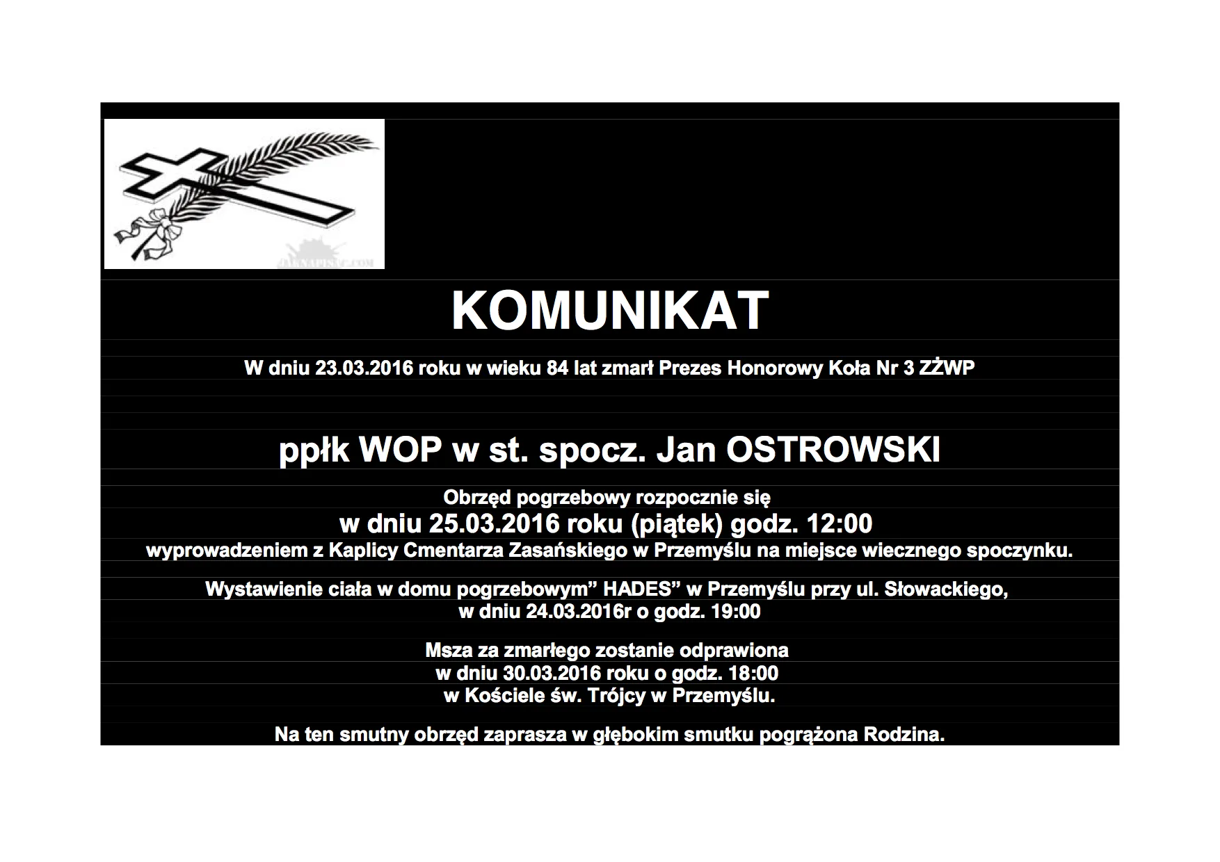 Uroczystości pogrzebowe ś.p. Jana Ostrowskiego